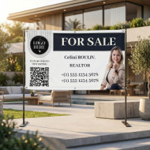 Bannière photo de code QR d'agent immobilier à ven