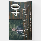 Bannière photo Rustic Wood 40th Birthday Party (Vertical)