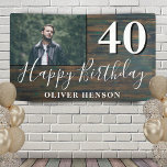 Bannière photo Rustic Wood 40th Birthday Party<br><div class="desc">Bannière photo Rustic Wood 40th Birthday Party. Grand signe pour la fête du 40ème anniversaire avec une photo personnalisée et un texte en script blanc tendance avec un nom. L'arrière - plan est de texture bois foncé. Personnalisez le panneau avec votre photo,  votre nom et votre numéro d'âge.</div>