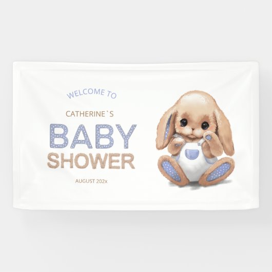 Bannière pour baby shower avec mignon lapin peluch (Horizontal)