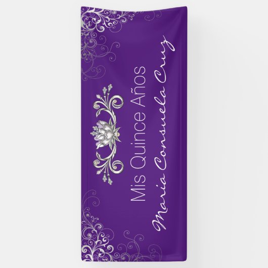 Bannière pourpre et argentée de Quinceanera (Vertical)