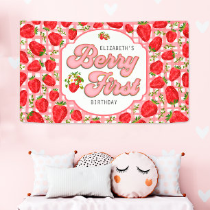 Bannière Premier Anniversaire Fruité Motif Fraise 