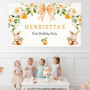 Bannière Premier Anniversaire Lapin Floral Pêche