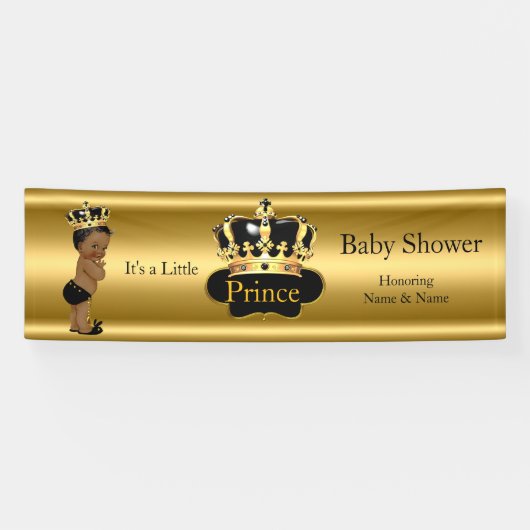 Bannière Prince Baby shower Black Gold Ethnic (Horizontal)