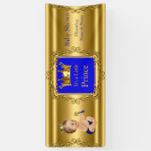 Bannière Prince Baby shower Bleu Or Brunette Bébé (Vertical)