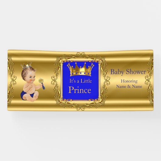 Bannière Prince Baby shower Bleu Or Brunette Bébé (Horizontal)