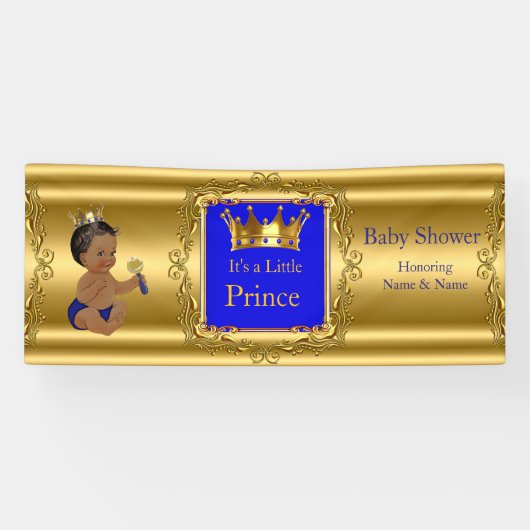 Bannière Prince Baby shower Blue Gold Ethnic (Horizontal)