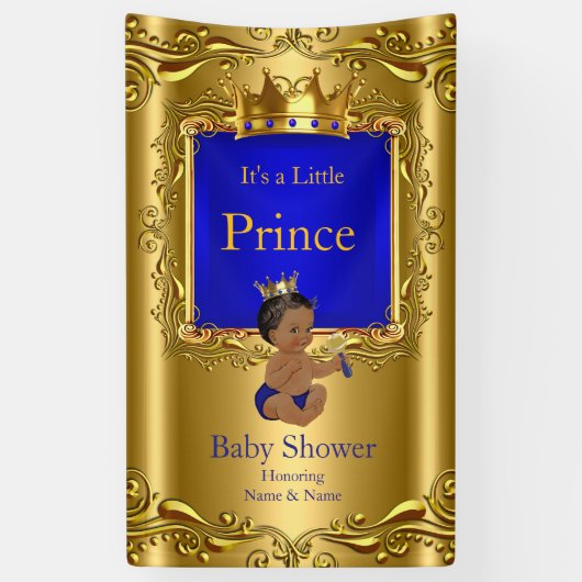 Bannière Prince Baby shower Blue Gold Ethnic 2 (Vertical)