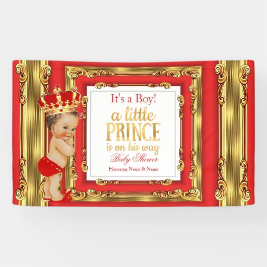 Bannière Prince Baby shower Regal Red Gold Brunett (Horizontal)