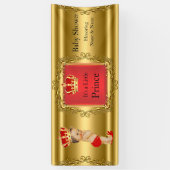 Bannière Prince Baby shower Rouge Or Brunette Garç (Vertical)