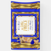 Bannière Prince Baby shower Royal Blue Gold Brunet (Vertical)