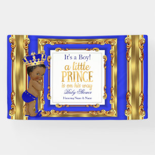 Bannière Prince Bébé Shower Bleu Royal Or Ethnique