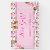 Bannière Princesse Baby shower rose Roses Or Couro (Vertical)