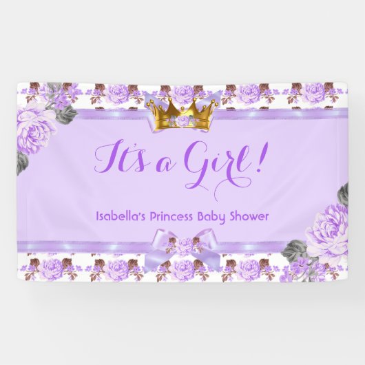 Bannière Princesse Baby shower violet Roses florau (Horizontal)