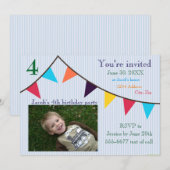Bannière rayée bleue pour invitation d'anniversair (Devant / Derrière)