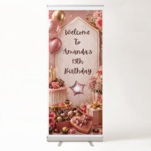 Bannière rétractable de luxe en or rose pour anniv
