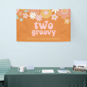 Bannière rétro florale deux groovy pour 2e anniver (Salon professionnel)