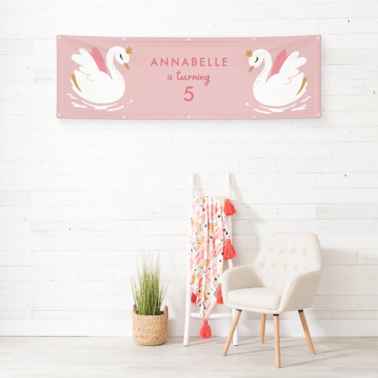 Bannière rose girly mignon cygne élégant fête d'an (En situation)