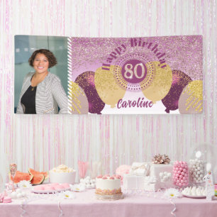 Bannière rose Gold Parties scintillant 80e anniver
