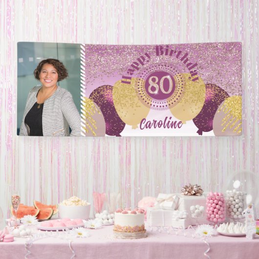 Bannière rose Gold Parties scintillant 80e anniver (Fête)