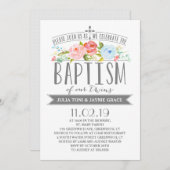 Bannière Rose| Invitation Baptême de fille jumelle (Devant / Derrière)