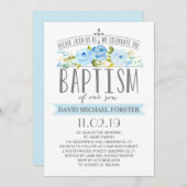 Bannière rose | Invitation Baptême garçon (Devant / Derrière)