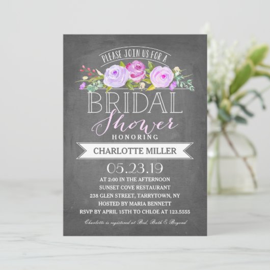 Bannière rose Invitation de douche nuptiale violet (Debout devant)