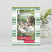 Bannière rouge et rayures vertes Carte de Noël (Debout devant)