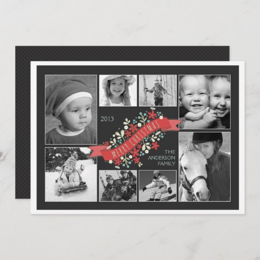 Bannière rouge Joyeux Noël 8 Carte photo (Devant / Derrière)