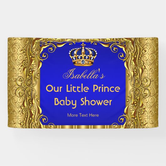 Bannière Royal Prince Baby shower Blue Gold Crown (Horizontal)