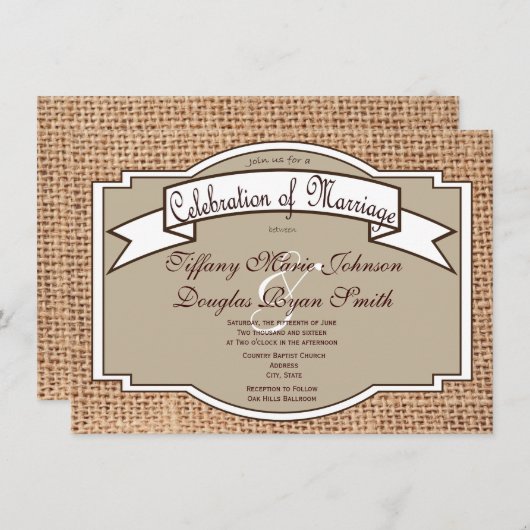 Bannière Rustique Burlap Imprimer Invitations Mari (Devant / Derrière)