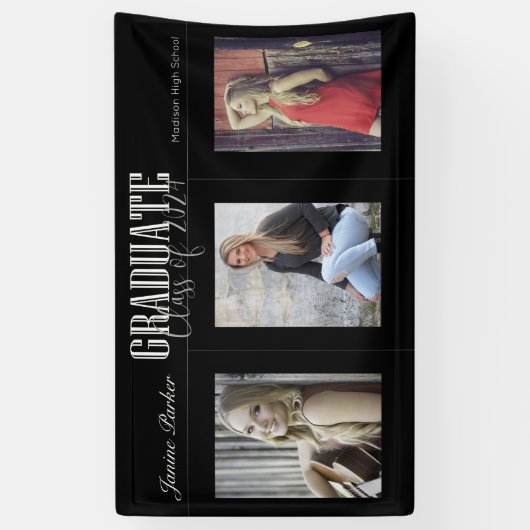 Bannière simple moderne Black Photo Graduation Par (Vertical)