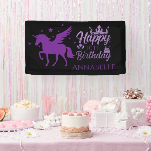 Bannière Unicorn personnalisée "Joyeux anniversair (Fête)