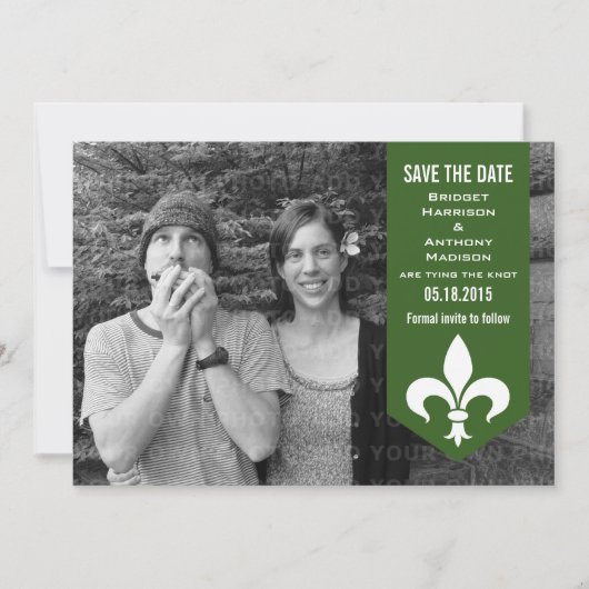 Bannière verte Chic Flourish Save the Date Invitat (Devant)