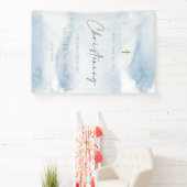 Bannière verticale baptême garçon aquarelle bleue (Insitu)