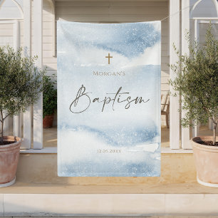 Bannière verticale baptême garçon aquarelle bleue