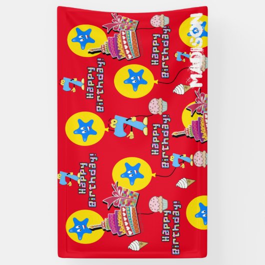 Bannière Vinyl, Bannière Joyeuse 7ème Anniversaire (Vertical)