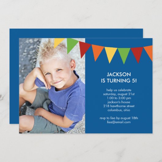 Bannières colorées Photo Invitation d'anniversaire (Devant / Derrière)
