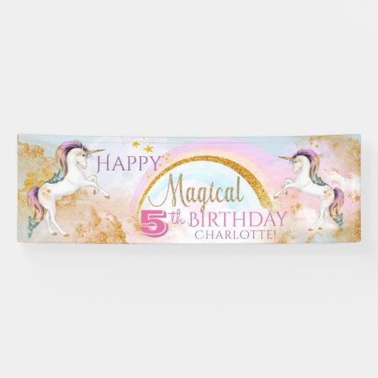 Bannières d'anniversaire licorne pour filles (Horizontal)
