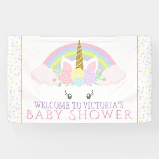 Bannières de Baby shower arc-en-ciel Cute Unicorn (Horizontal)