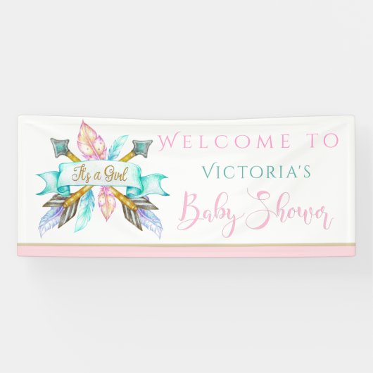 Bannières de fête prénatale pour bébé fille flèche (Horizontal)