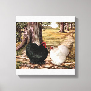Bantam Cochin Rooster en Hen in gekloonde instelli Canvas Afdruk