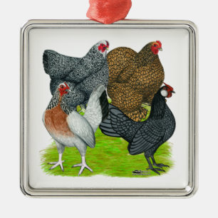 Bantam Hen Quartet Metalen Ornament