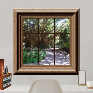 Banyan Tree Fake Window Scene die groen verlicht Poster