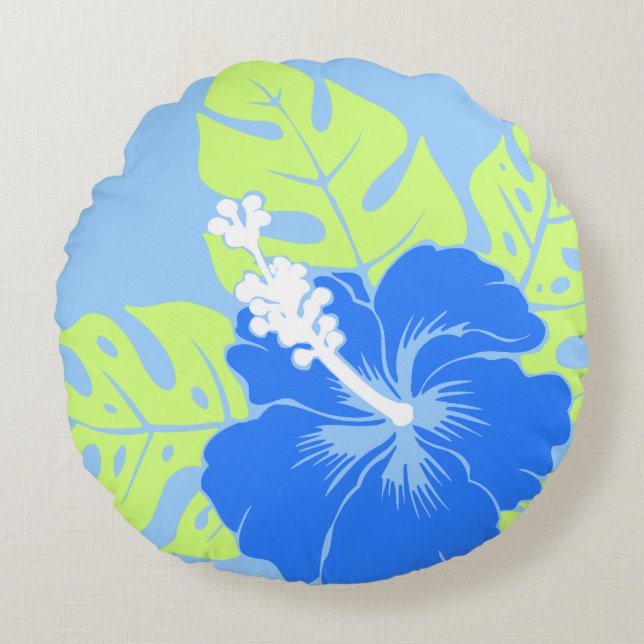 Banzai Beach Hawaiian Hibiscus Reversible Rond Kussen (Voorkant)