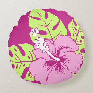 Banzai Beach Hawaiian Hibiscus Reversible Rond Kussen