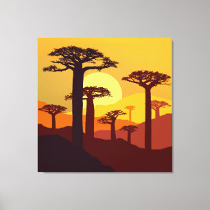 Baobab bij zonsondergang canvas afdruk
