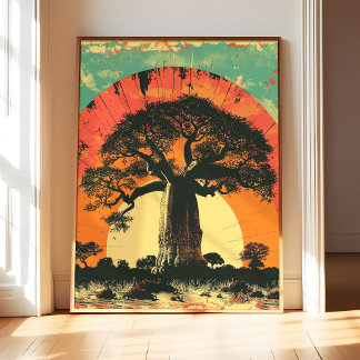 Baobab Boom Poster Kunstprint, Vintage Retro Landm