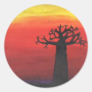 Baobab Silhouette Ronde Sticker
