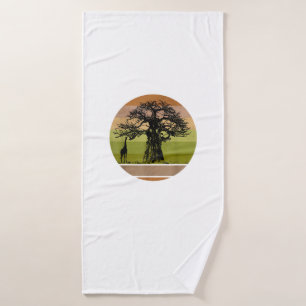 Baobabboom en Giraffe Retro African Sunset Badhanddoek